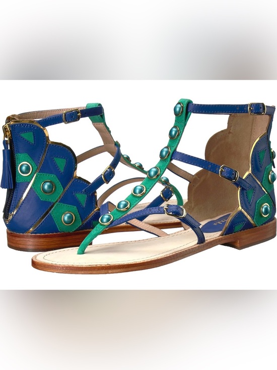 kate spade Shoes - Kate Spade New York Soto Flat Sandals Blue Green Studded Leather Size 7.5